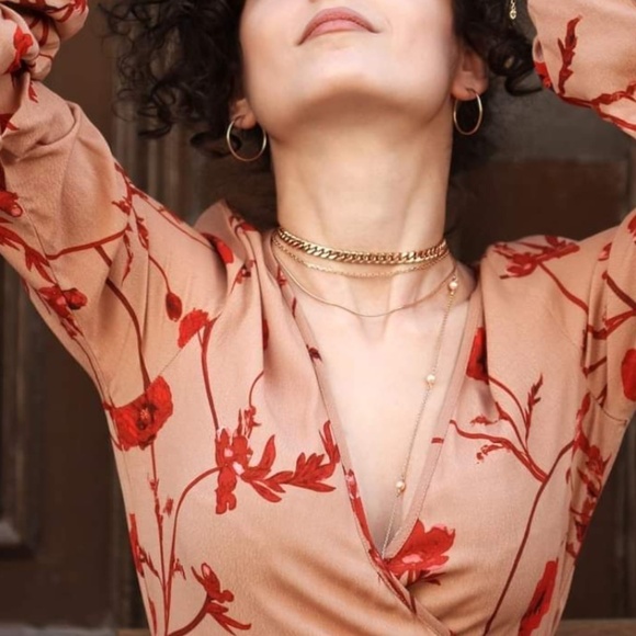 Johanna Ortiz X H&M Maxi Wrap Dress Blogger Favorite Floral Tan Red Size Large - Picture 5 of 16